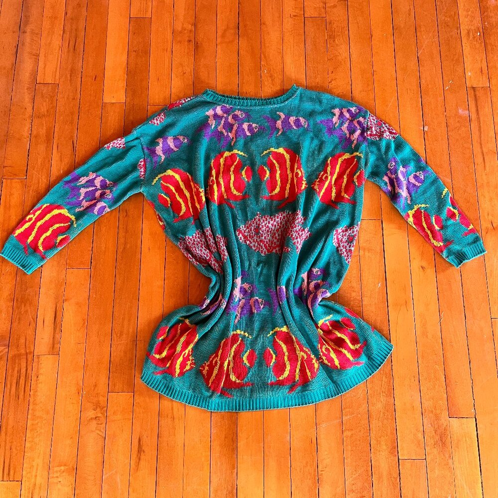 Betsey Johnson Punk Label 80s Vintage Fish Knit Crewneck Sweater Dress - Picture 8 of 8